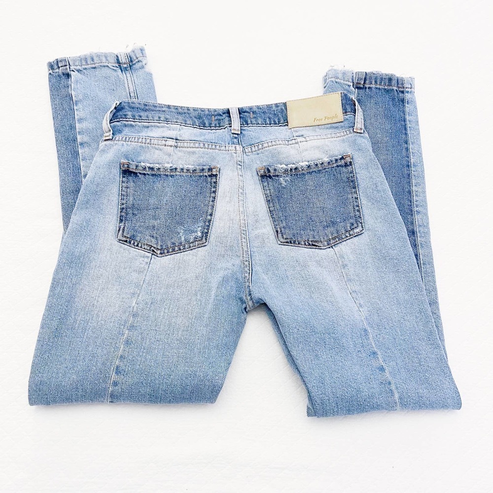 Free People Patchwork Two Tone Denim Straight Leg… - image 3